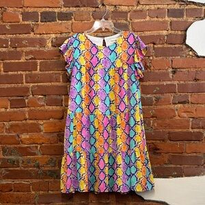 Peach Love‎ California Multicolor Snakeskin Tiered Ruffle Dress Size Large